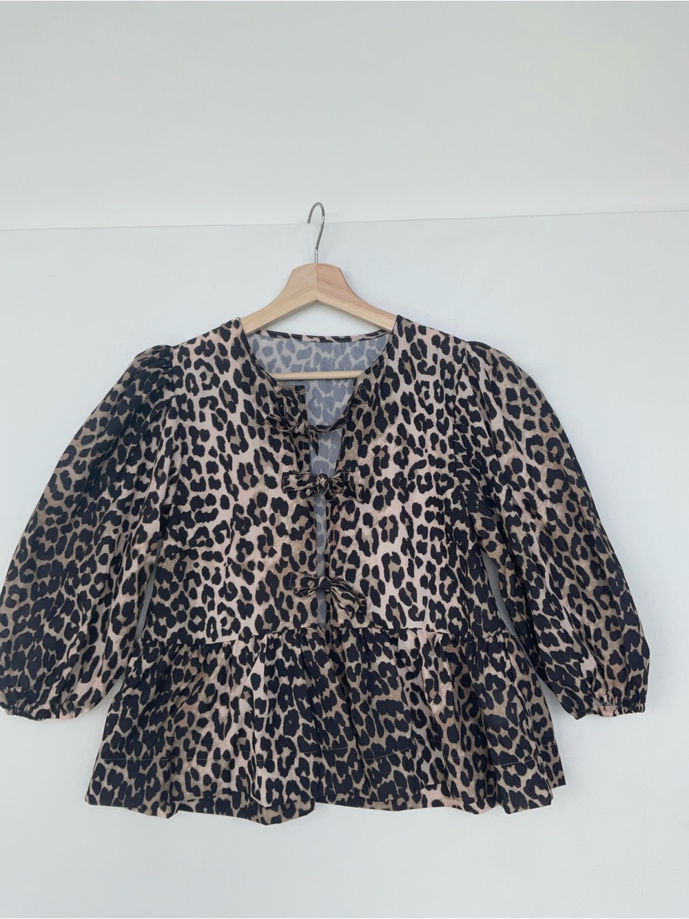 Amazon Leopard Print Puff Sleeve Peplum Blouse - Tan & Black